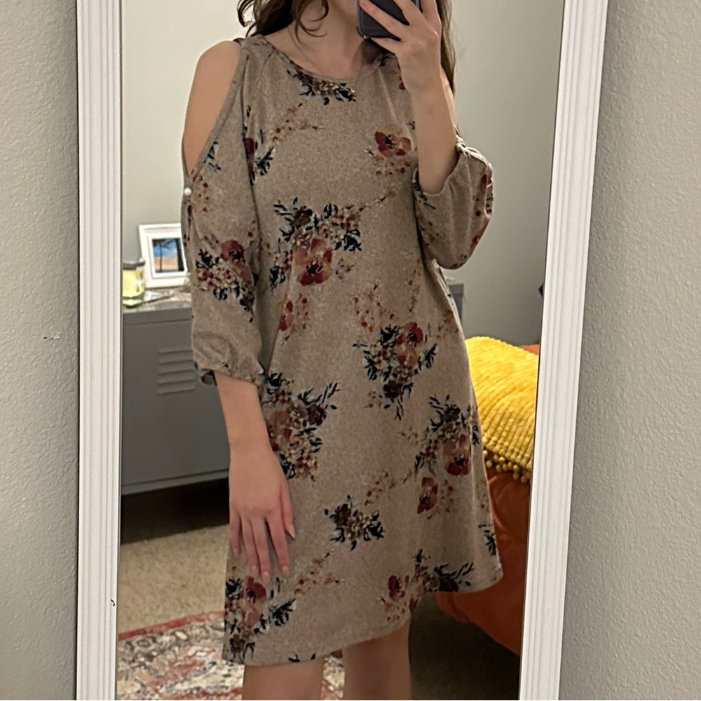 Tan Floral Knit Dress